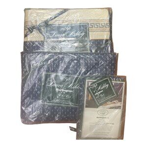 Vtg Laura Ashley For Burlington 200 Thread Ct Navy & Cream Full Sheet Set 3 pc